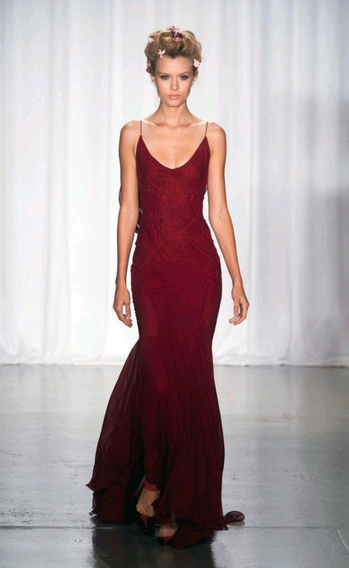 Vintage Mermaid Spaghetti Straps Burgundy Floor Length Prom Dresses Evening Dress - View 3 | VelvetHem