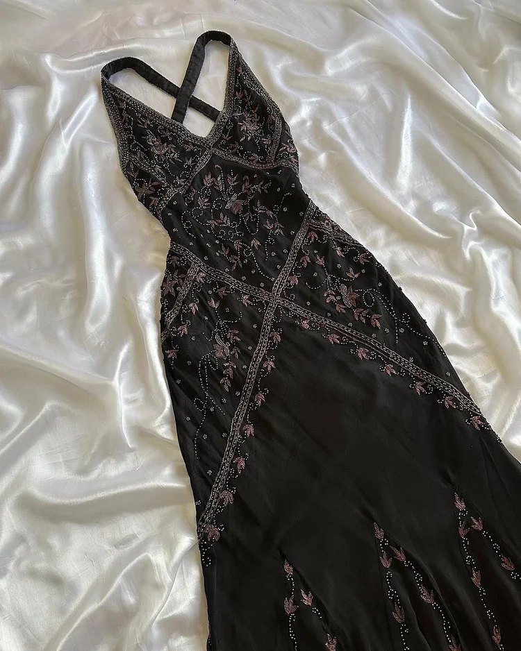 Vintage Sheath V Neckline Long Black Prom Dresses Evening Dress With Beads
