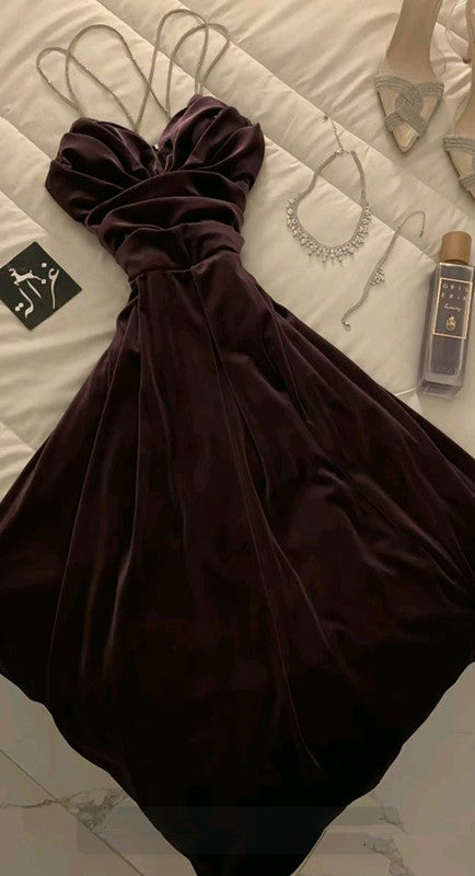 Simple A-line Spaghetti Straps Brown Prom Dress Evening Dresses