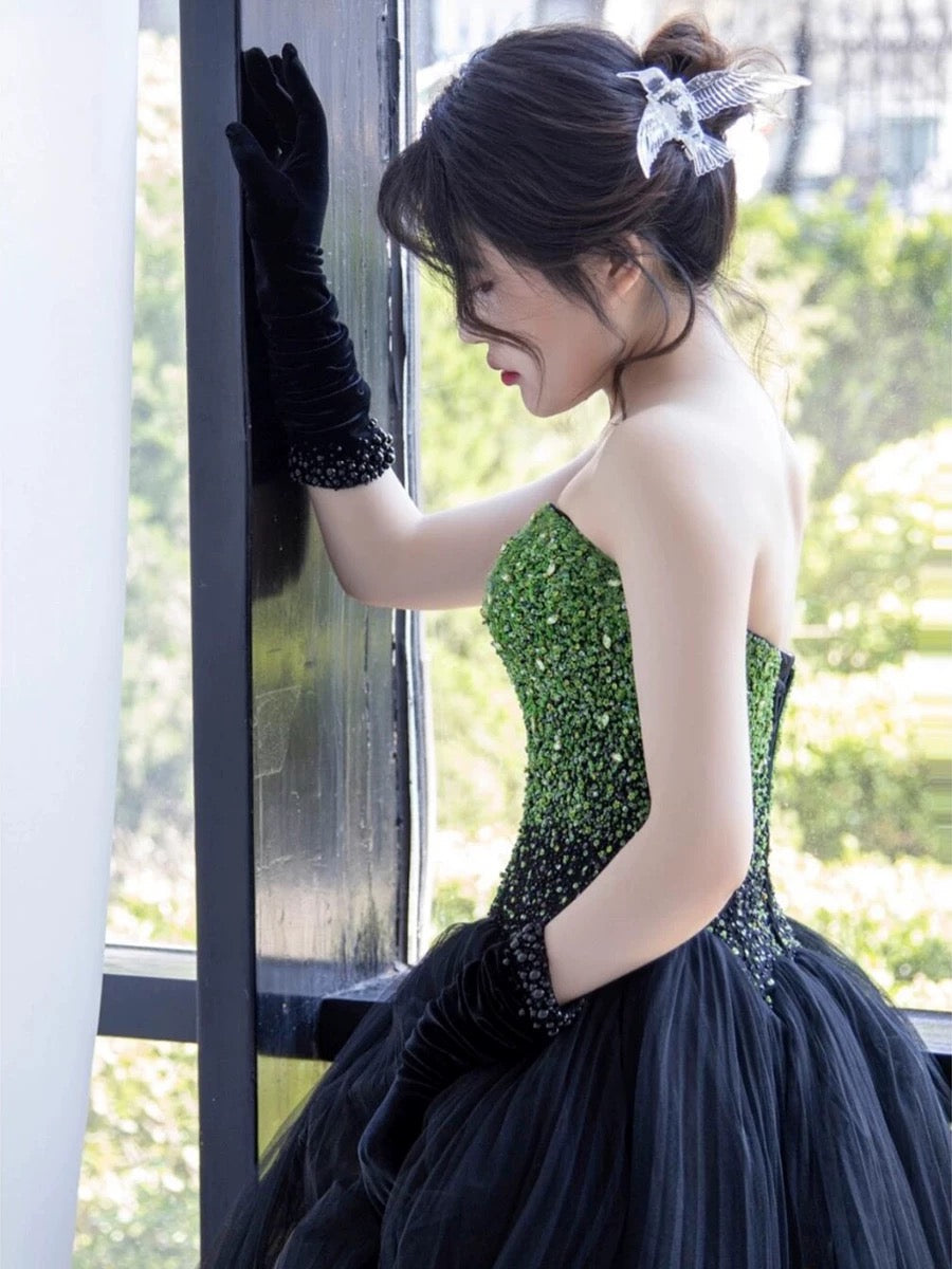 Pretty Ball Gown Sweetheart Tulle Long Black Ruffles Prom Dresses Sweet 16 Dresses - View 4 | VelvetHem