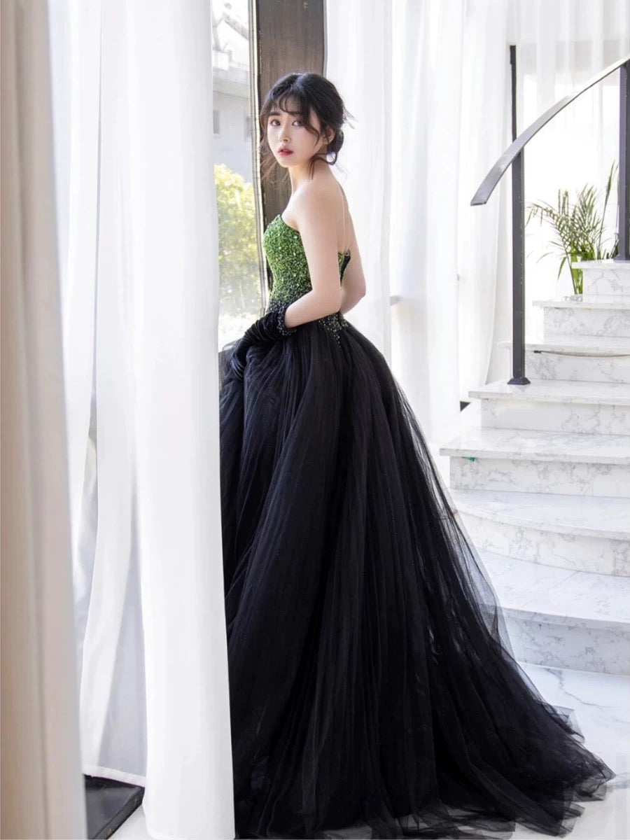 Pretty Ball Gown Sweetheart Tulle Long Black Ruffles Prom Dresses Sweet 16 Dresses - View 5 | VelvetHem