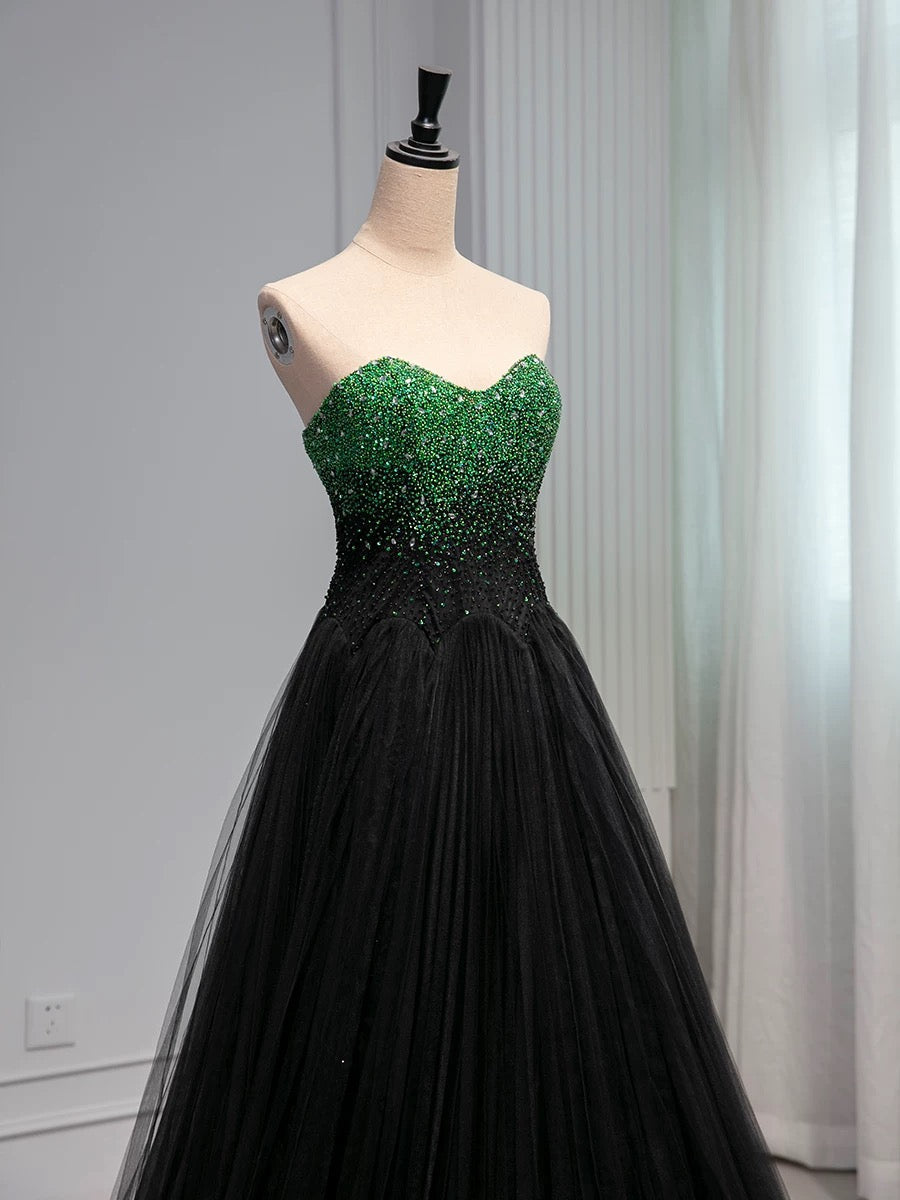 Pretty Ball Gown Sweetheart Tulle Long Black Ruffles Prom Dresses Sweet 16 Dresses - View 3 | VelvetHem