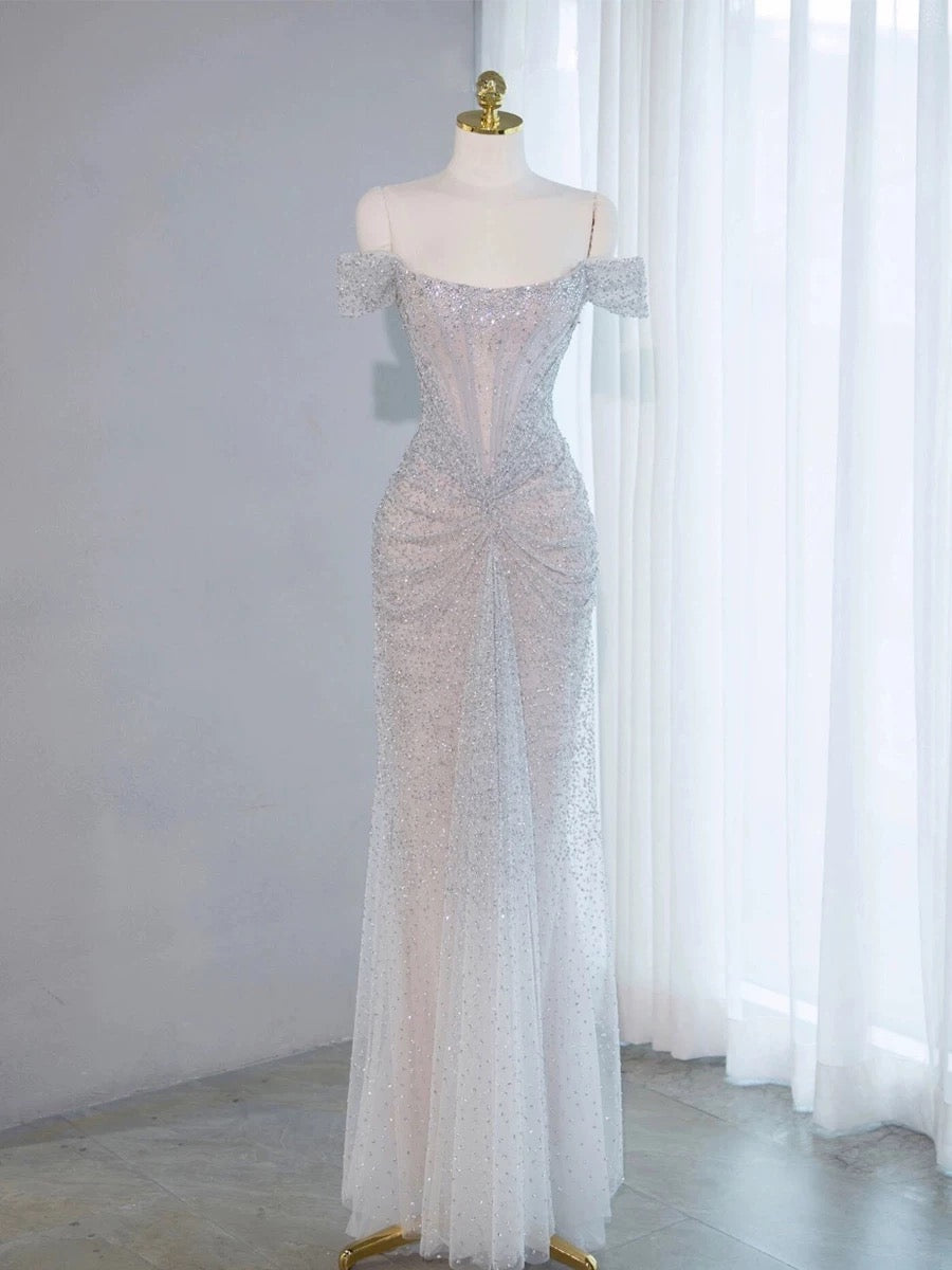 Sexy Mermaid Off The Shoulder Sequin Evening Dress Long Prom Dresses Party Dress With Beads