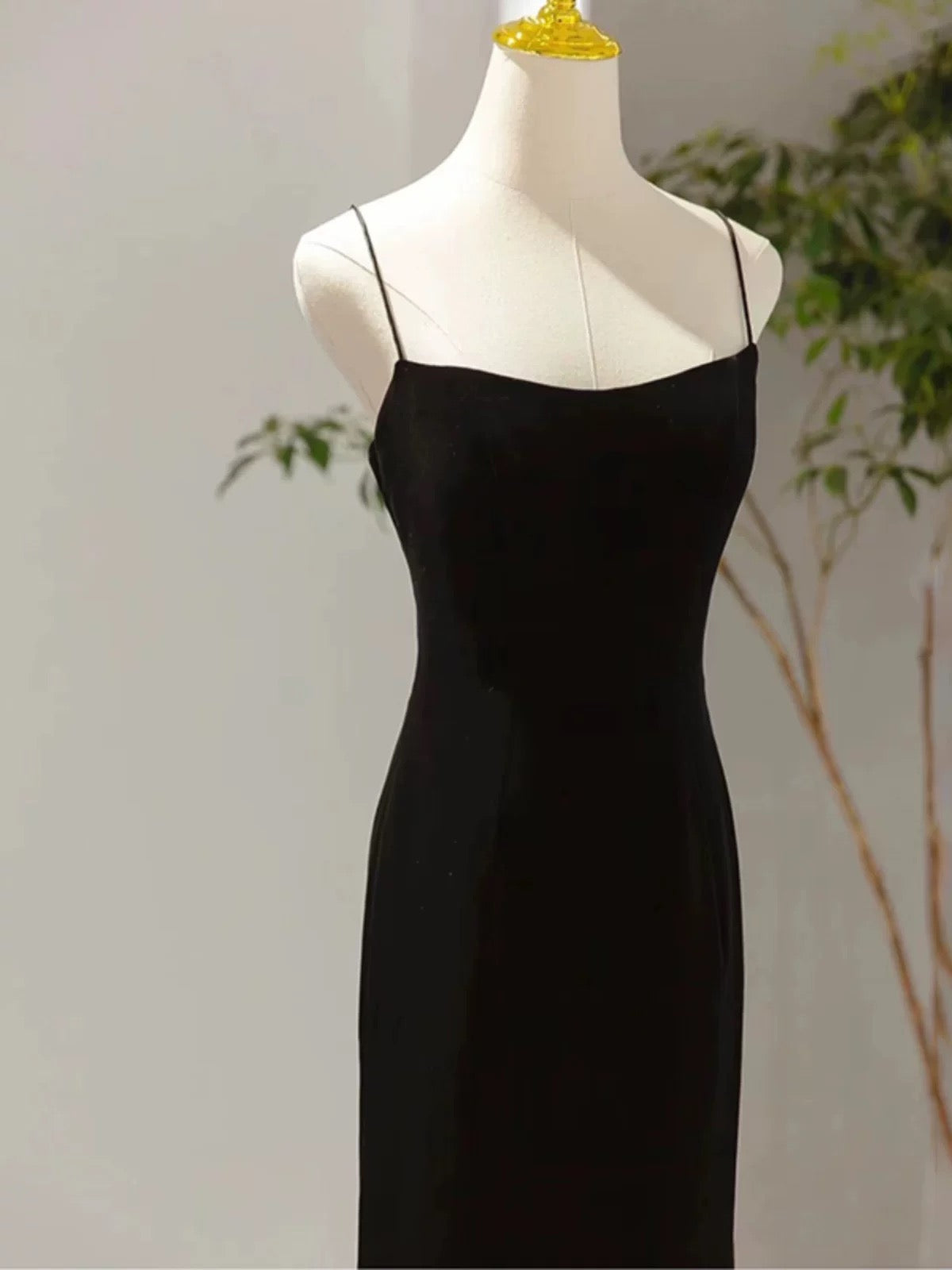 Sexy Mermaid Spaghetti Straps Black Long Prom Dresses Evening Dress - View 3 | VelvetHem