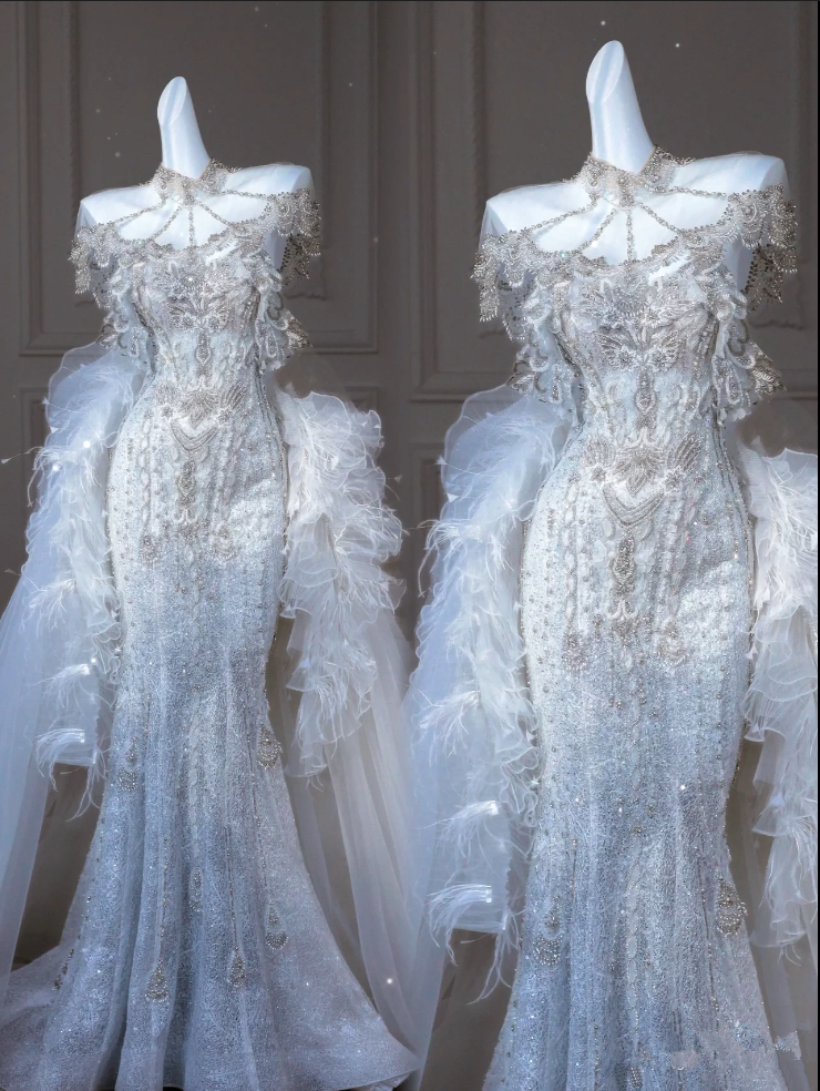 Elegant Mermaid Sweetheart Tulle Lace Long Wedding Dresses