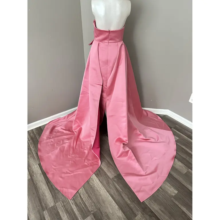 Elegant A Line Spaghetti Straps Pink Satin Long Prom Dress Evening Dresses With Pleated - View 4 | VelvetHem