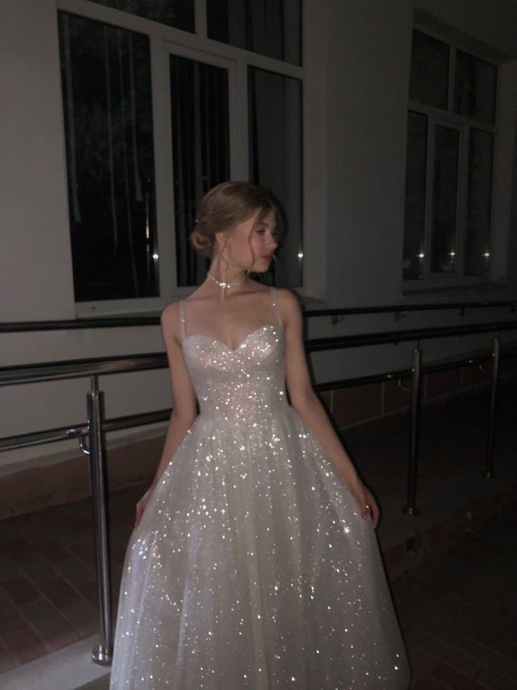 Pretty A Line Spaghetti Straps Silver Sequin Long Prom Dress Evening Dresses
