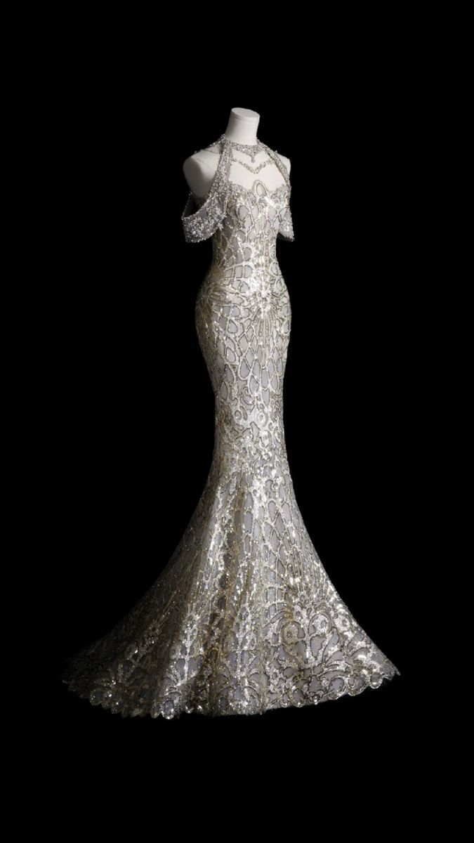 Pretty Mermaid Jewel Sequin Long Evening Dress Lace Prom Dresses With Sleeves