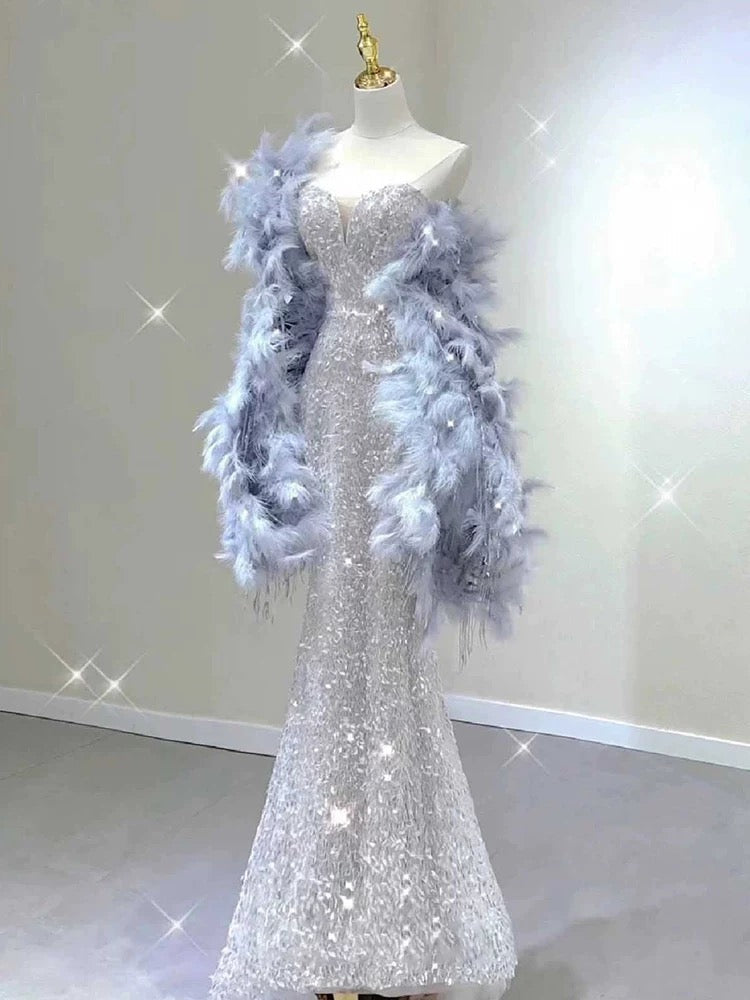Pretty Mermaid Sweetheart Sequin Long Evening Dress Prom Dresses Birthday Outfits