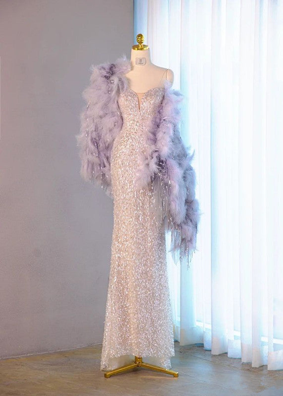 Elegant Mermaid Sweetheart Sequin Pink Sleeveless Long Prom Dresses - View 2 | VelvetHem