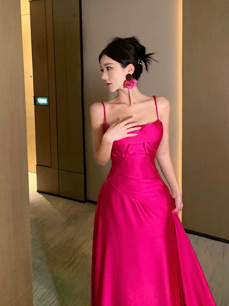 Gorgeous A line Spaghetti Straps Hot Pink Long Evening Dress Prom Dresses Birthday Outfits - View 4 | VelvetHem