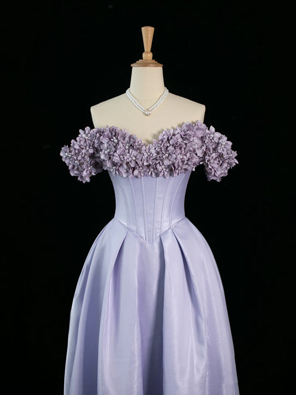 Pretty A Line Off The Shoulder Lilac Long Floral Prom Dresses Party Evening Dress - View 4 | VelvetHem