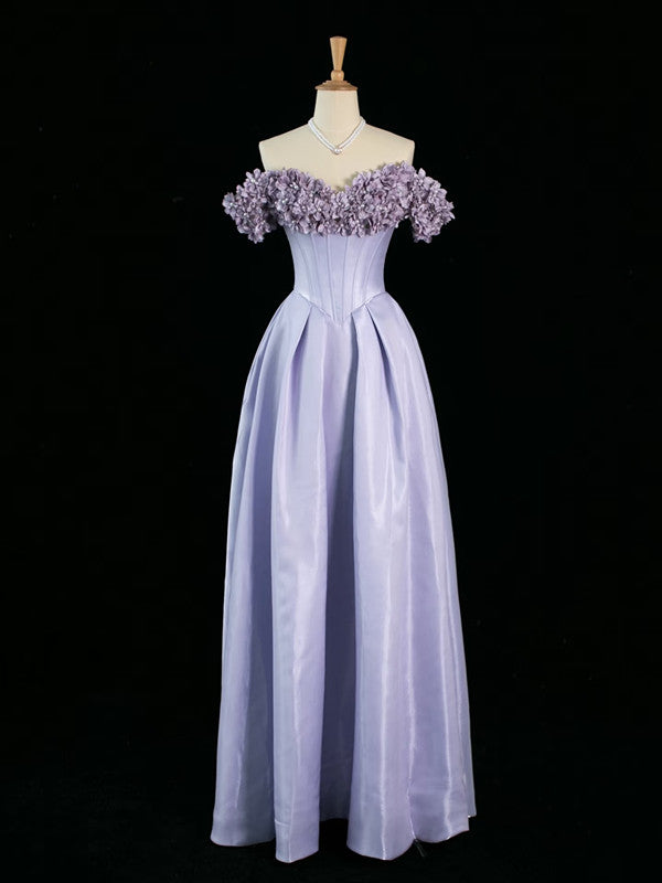 Pretty A Line Off The Shoulder Lilac Long Floral Prom Dresses Party Evening Dress