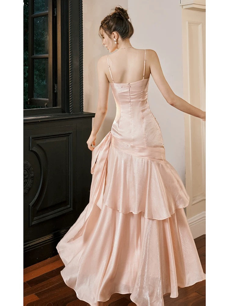 Pretty Mermaid Spaghetti Straps Pink Long Prom Dresses Party Evening Dress
