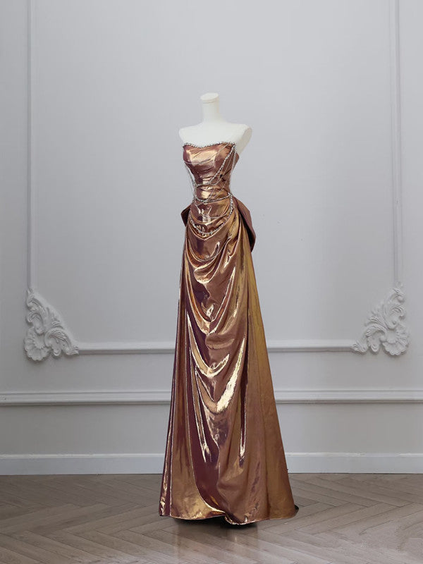 Sexy Mermaid Strapless Sequin Brown Long Prom Dresses