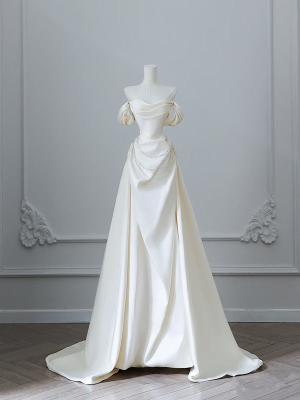 Unique Mermaid Strapless Long Wedding Dresses With Short Sleeves Brides Dress