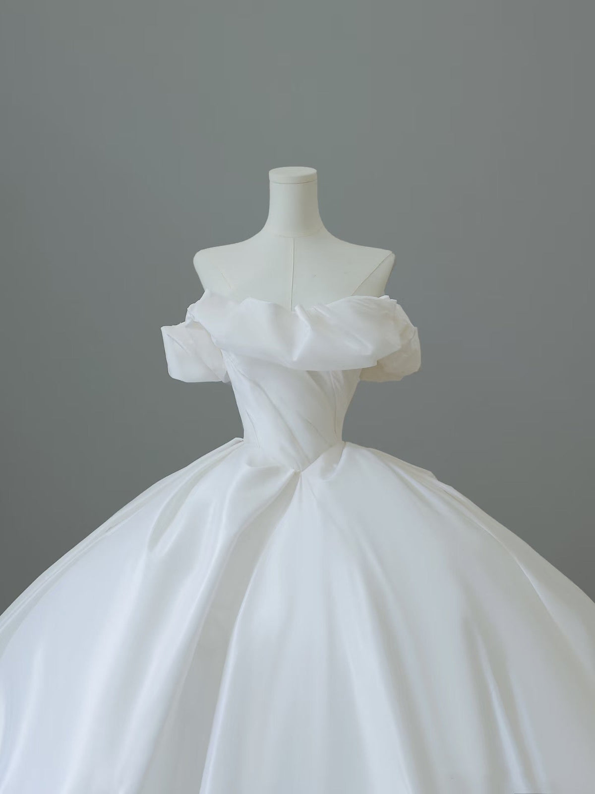 Unique Ball Gown Off The Shoulder Satin White Long Wedding Dresses Brides Dress - View 4 | VelvetHem