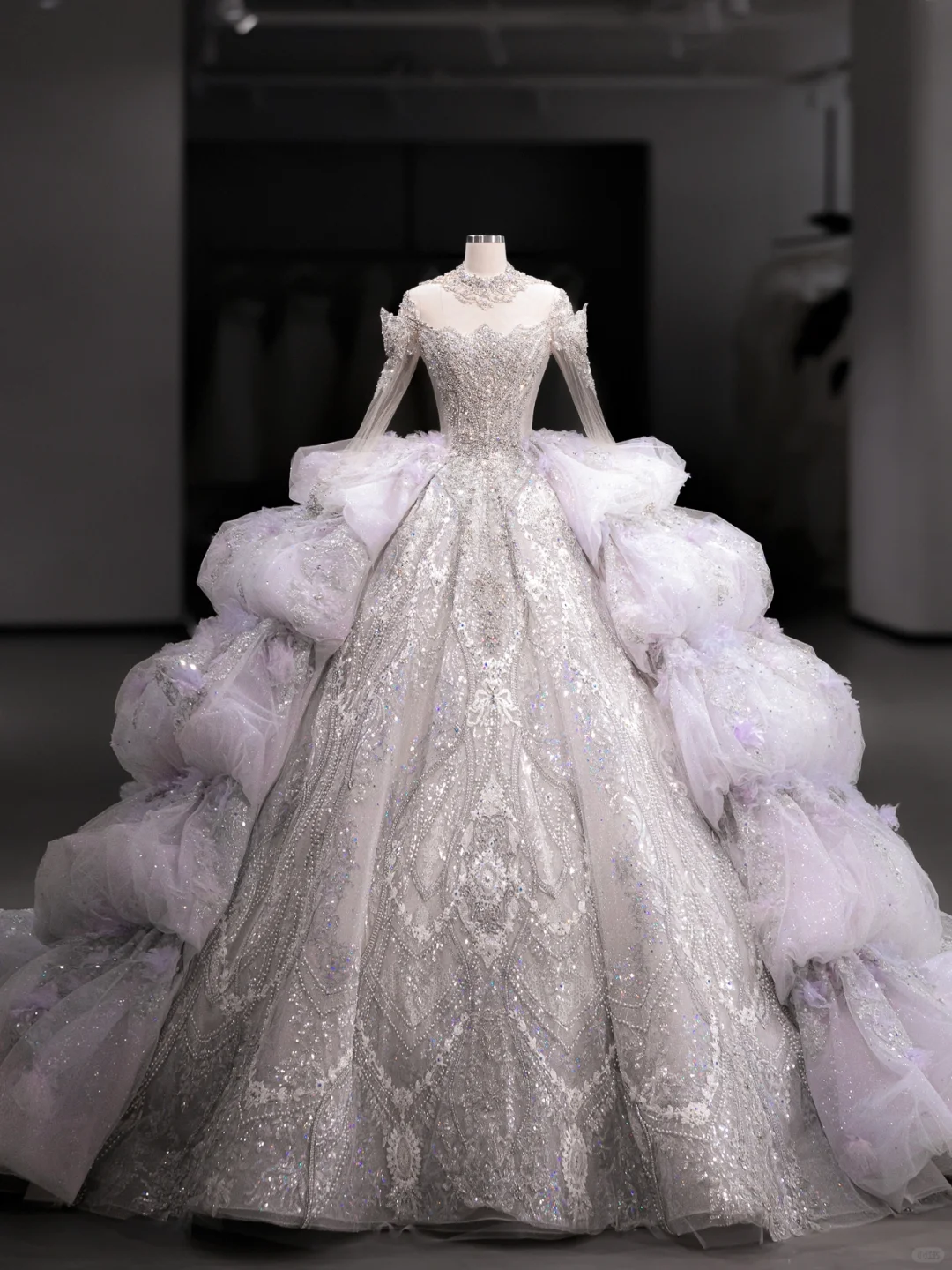 Luxurious Ball Gown Off The Shoulder Tulle Lace Sequin Beaded Long Sleeves Long Wedding Dresses