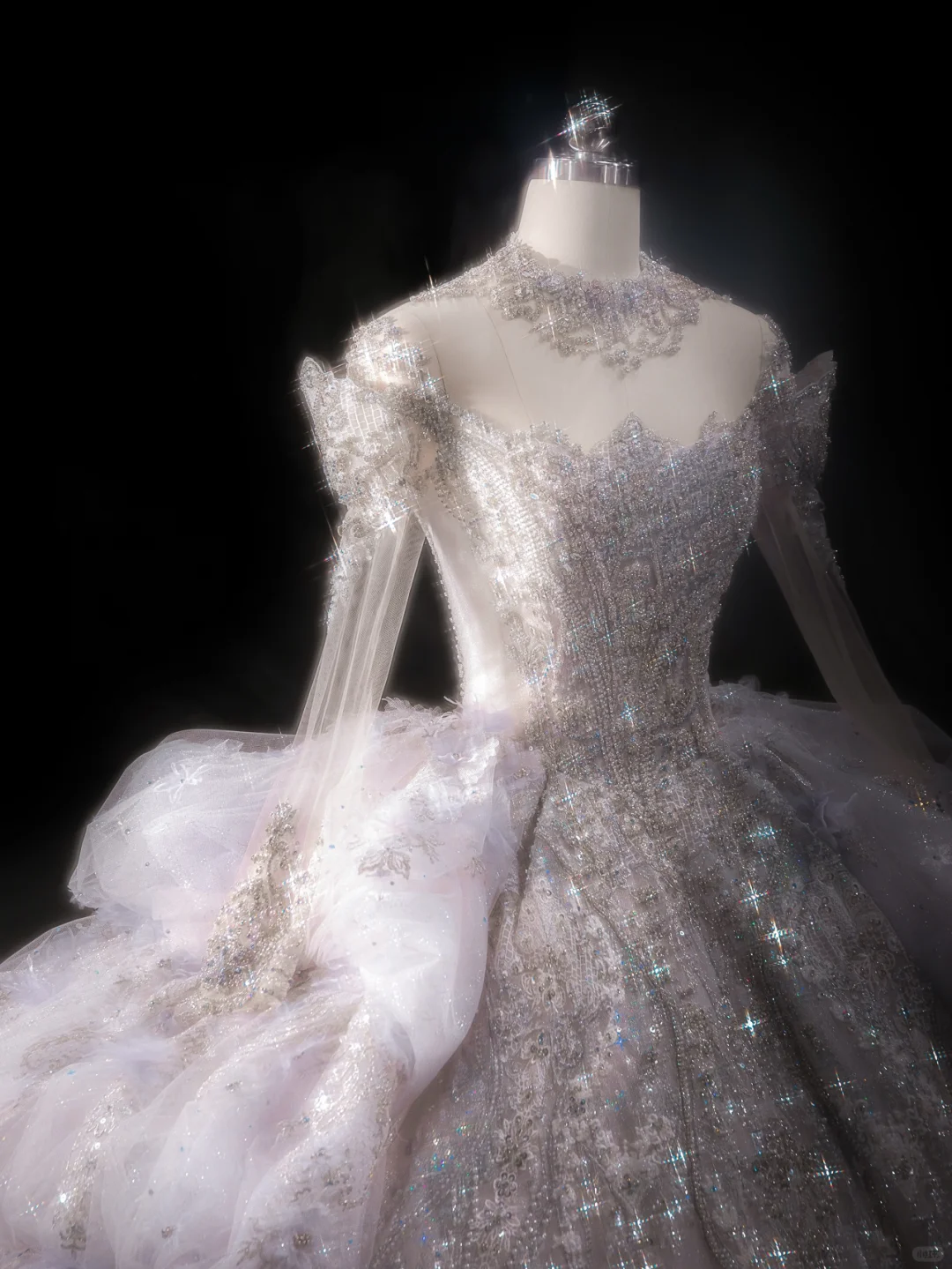Luxurious Ball Gown Off The Shoulder Tulle Lace Sequin Beaded Long Sleeves Long Wedding Dresses