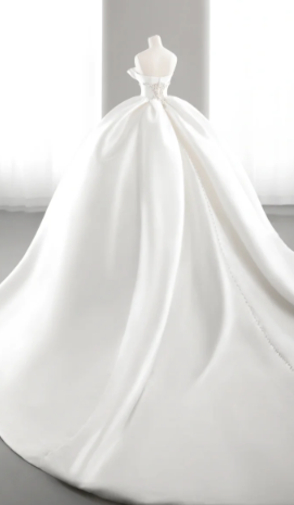 Elegant Ball Gown Off The Shoulder Satin Long Wedding Dresses - View 3 | VelvetHem