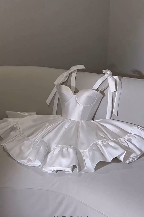 Cute A line Straps White Satin Party Dress Homecoming Dresses