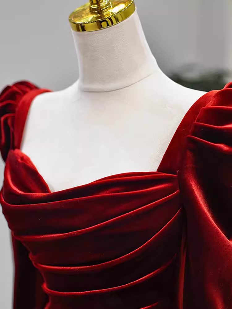 Sexy Mermaid Long Sleeves Burgundy Velvet Prom Dresses C42 - View 3 | VelvetHem