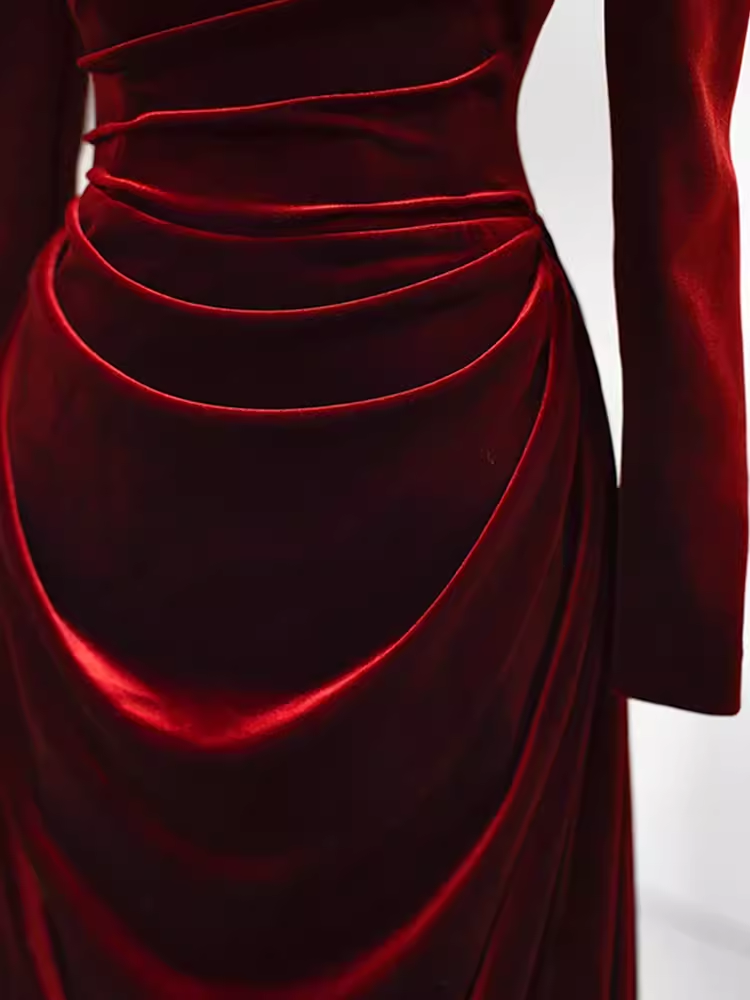 Sexy Mermaid Long Sleeves Burgundy Velvet Prom Dresses C42 - View 5 | VelvetHem