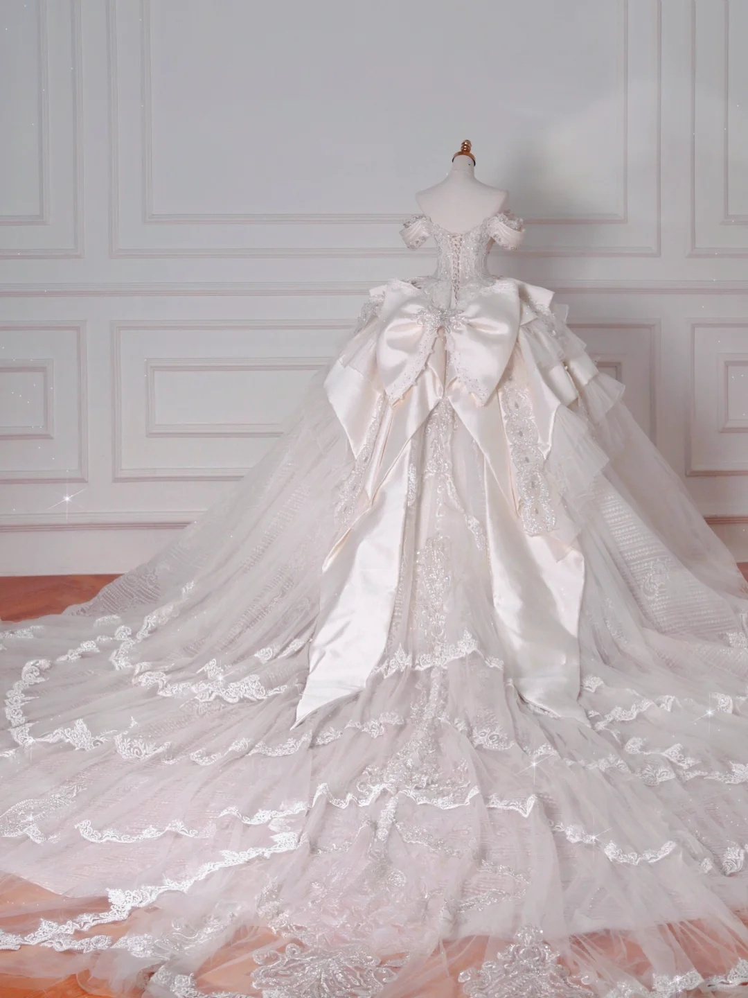 Timeless Ball Gown Off The Shoulder Satin Tulle Lace Sequin Beads Long Wedding Dresses - View 3 | VelvetHem