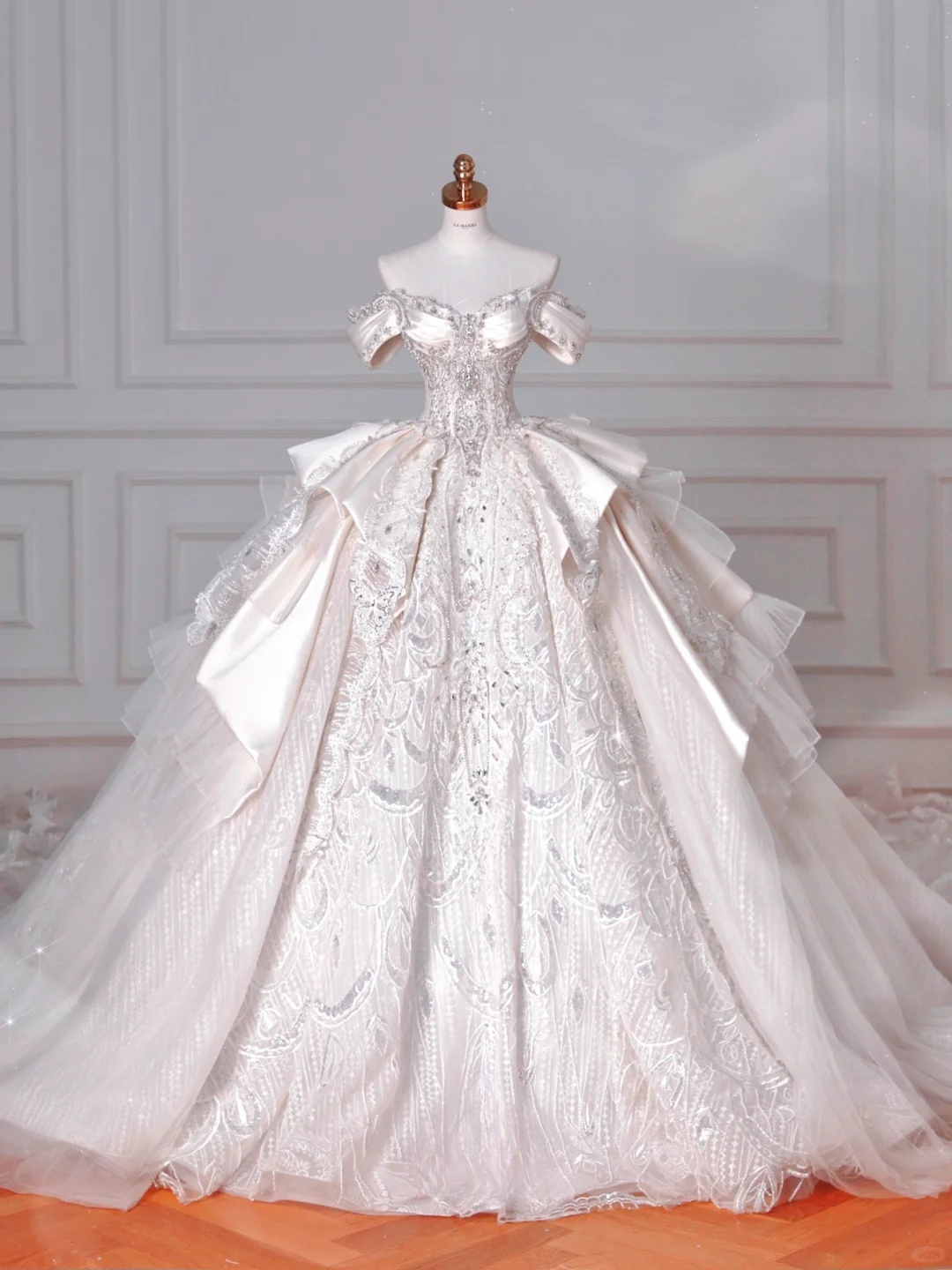 Timeless Ball Gown Off The Shoulder Satin Tulle Lace Sequin Beads Long Wedding Dresses - View 4 | VelvetHem