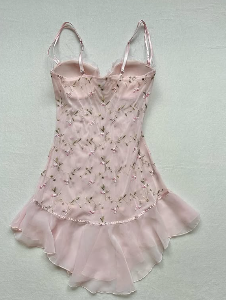 Cute A Line Spaghetti Straps Pink Satin Chiffon Applique Short Homecoming Dress 16th Birthday Outfits - View 4 | VelvetHem