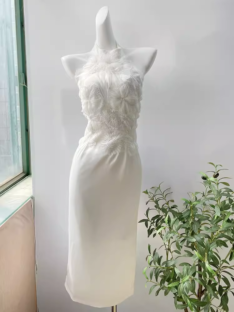 Simple Sheath High Neckline Lace Birthday Dress White Homecoming Dresses - View 3 | VelvetHem