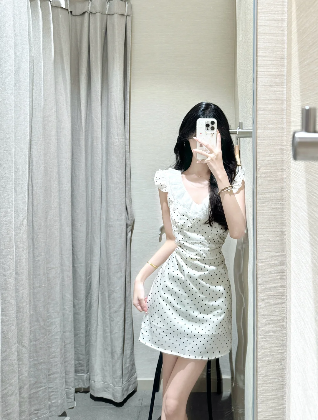 Princess A Line V Neck Satin Polka Dots Short Homecoming Dress 19th Birthday Outfits - VelvetHem