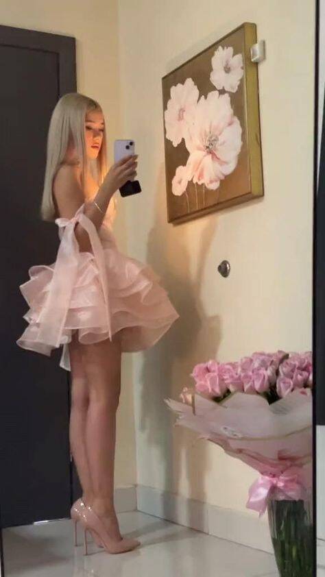 Sweet Ball Gown Off The Shoulder Satin Short Homecoming Dress 18th Birthday Outfits - View 3 | VelvetHem