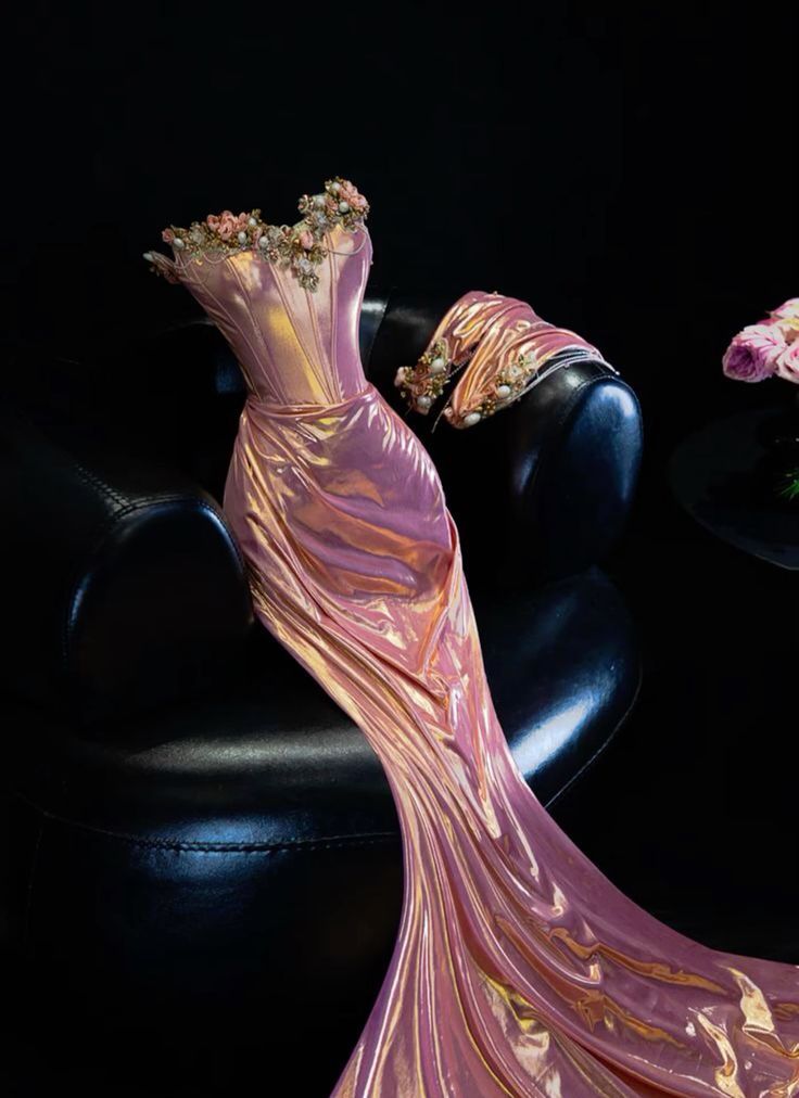 Pretty Mermaid Strapless Satin Flower Long Prom Dresses Formal Dress - View 3 | VelvetHem