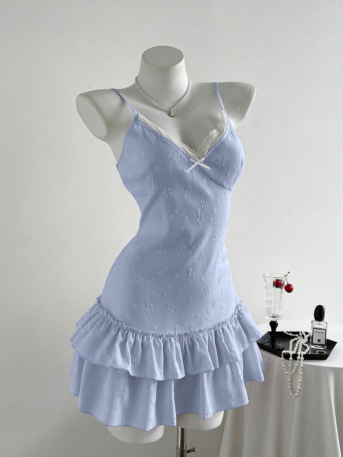 Pretty A Line Spaghetti Straps Satin Lace Tiered Short Homecoming Dress 19th Birthday Outfits - View 2 | VelvetHem