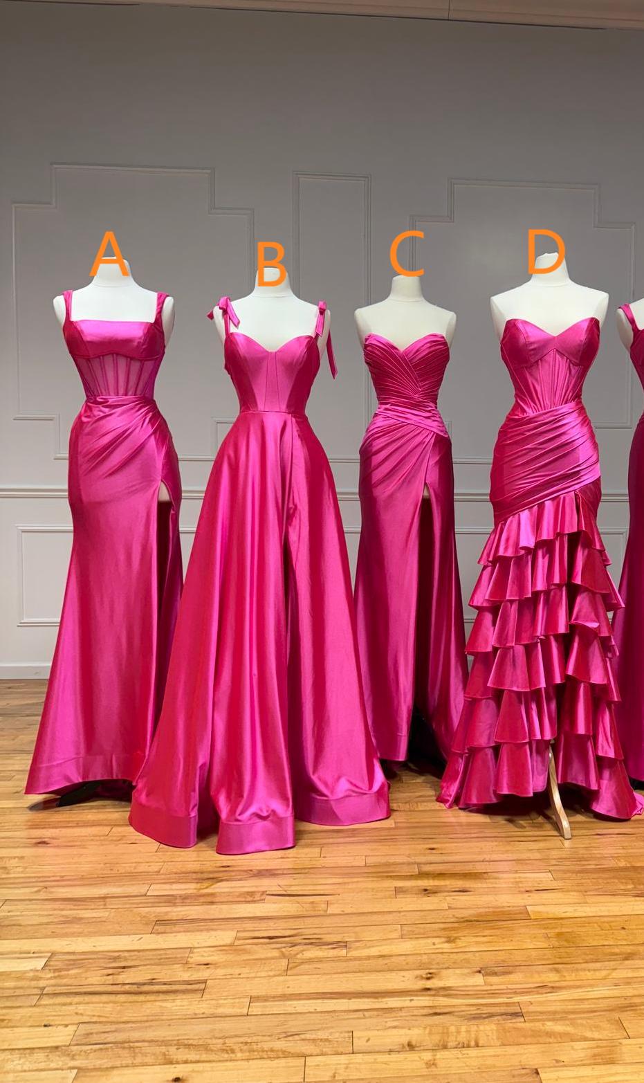 Classy Hot Pink Satin Long Prom Dress, Bridesmaid Dress - View 2 | VelvetHem