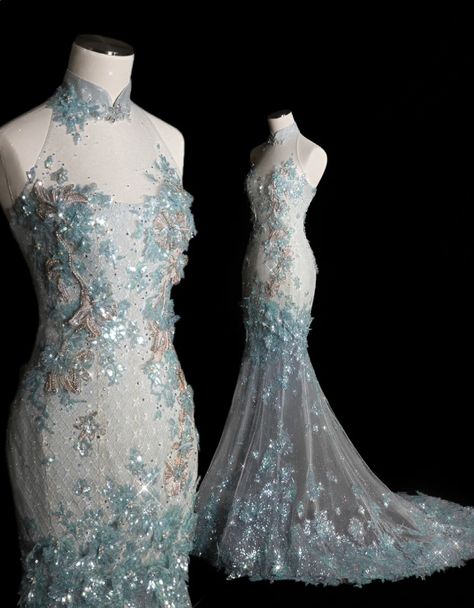 Style Classy Chinese Neck Mermaid Tulle Sequin Applique Long Prom Dress,Formal Dress - View 7 | VelvetHem
