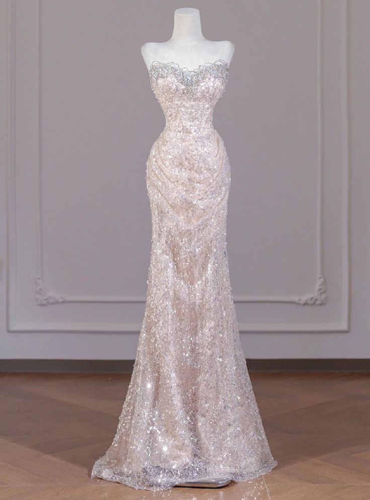 Shiny Mermaid Strapless Tulle Sequin Long Prom Dress,Formal Evening Dress - View 2 | VelvetHem