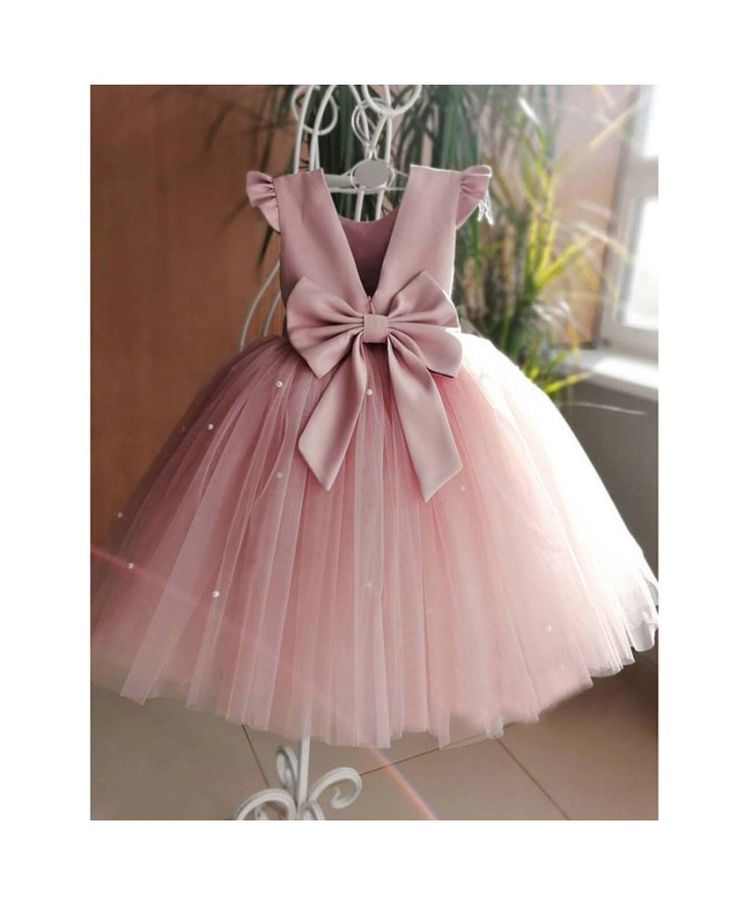 Pink Ball Gown Satin Tulle Ruffle Sleeves Back With Bow Knot Flower Girl Dress - View 3 | VelvetHem