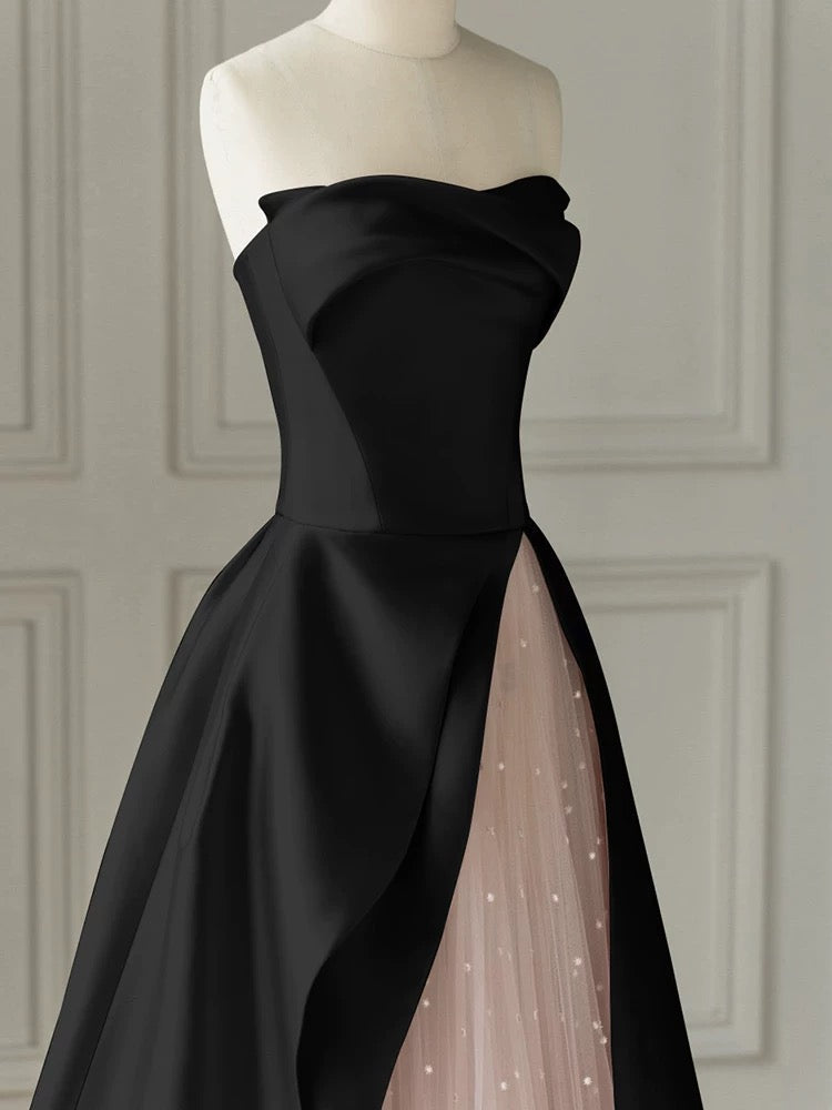 Strapless Satin Pearls Tulle Long Prom Dresses Party Dress - View 5 | VelvetHem