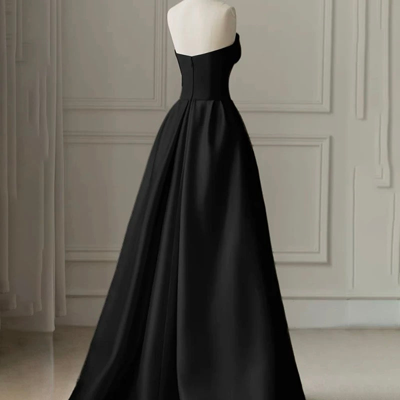 Strapless Satin Pearls Tulle Long Prom Dresses Party Dress - View 6 | VelvetHem