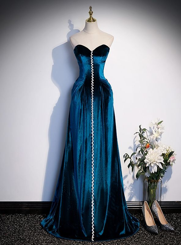 Obessed A Line Sweetheart Velvet Beaded Without Sleeves Long Prom Dress, Evening Dress