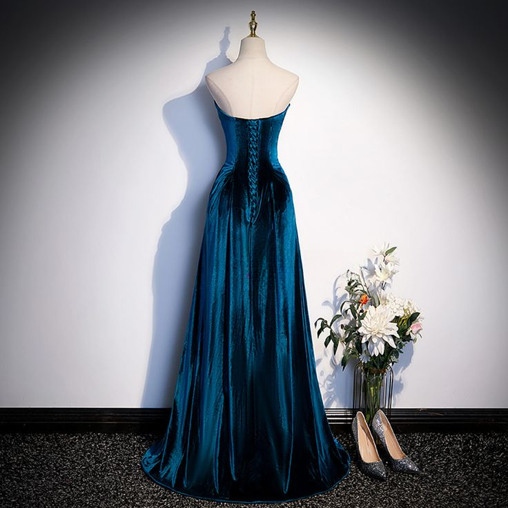 Obessed A Line Sweetheart Velvet Beaded Without Sleeves Long Prom Dress, Evening Dress - View 3 | VelvetHem