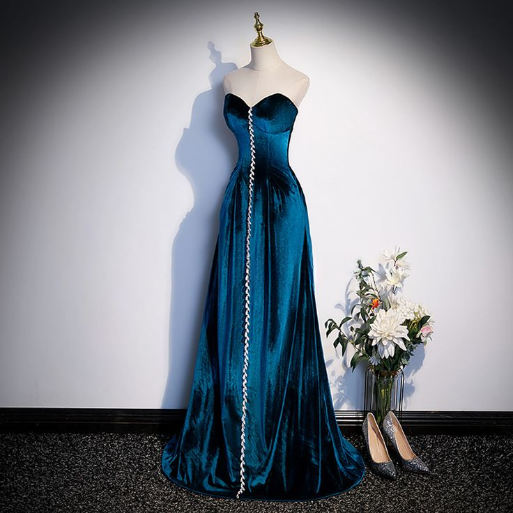 Obessed A Line Sweetheart Velvet Beaded Without Sleeves Long Prom Dress, Evening Dress - View 5 | VelvetHem