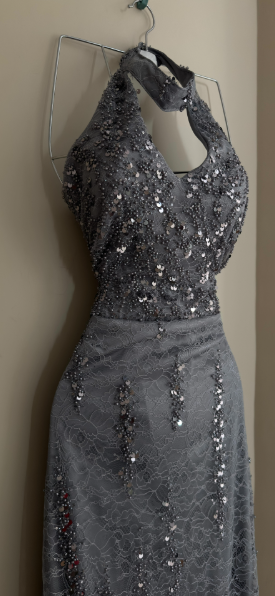 Shiny Gray Mermaid Halter Tulle Sequin Without Sleeves Long Prom Dress, Evening Dress - View 4 | VelvetHem