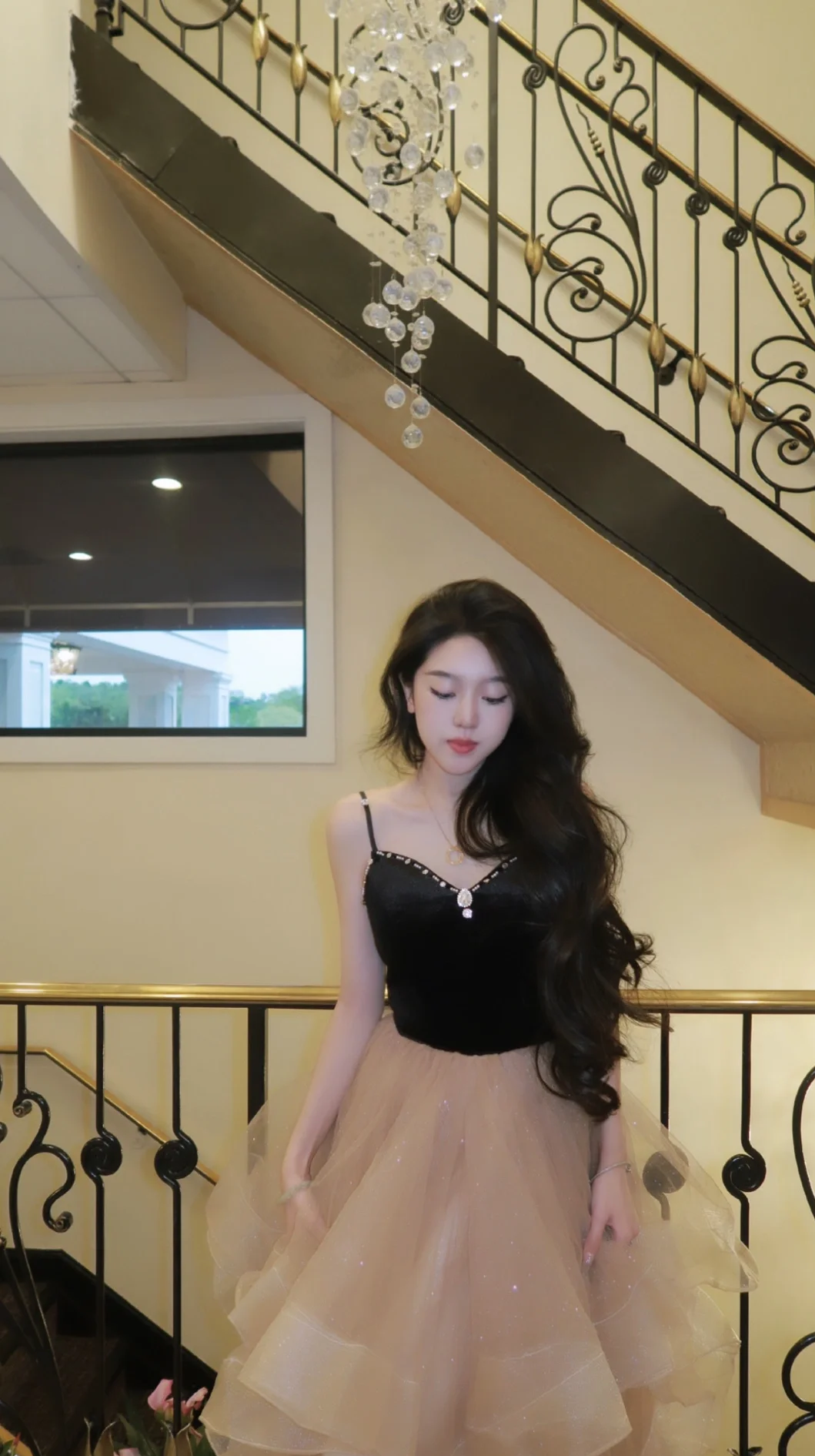 Princess Ball Gown Spaghetti Straps Satin Tulle Sequin Beaded Without Sleeves Long Prom Dress, Evening Dress - View 3 | VelvetHem