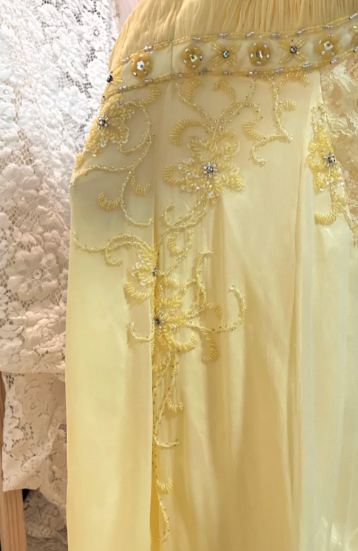 Pretty Pastel Yellow Mermaid Halter Chiffon Lace Long Prom Dress, Evening Dress - View 2 | VelvetHem