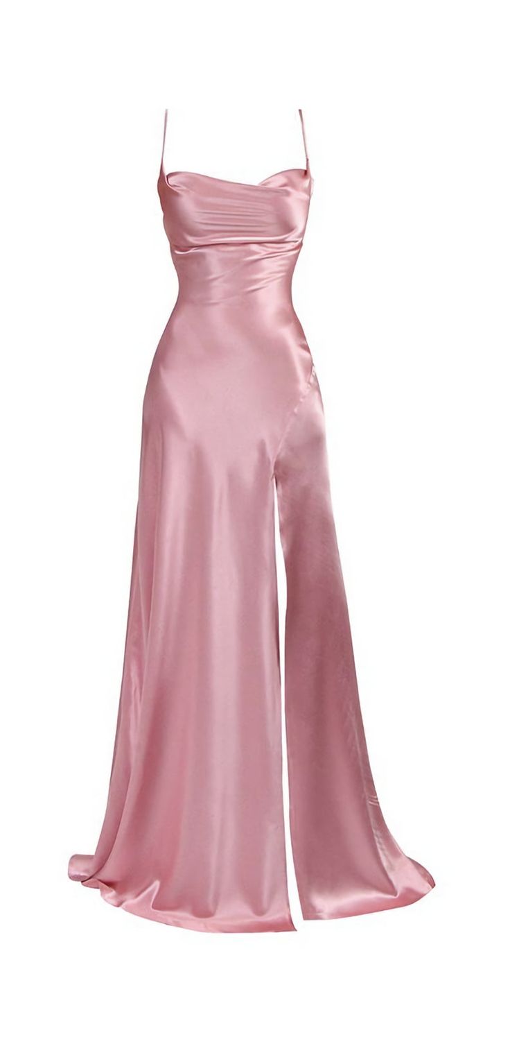 Vintage Mermaid Spaghetti Straps Custom Pink Slit Long Prom Dresses