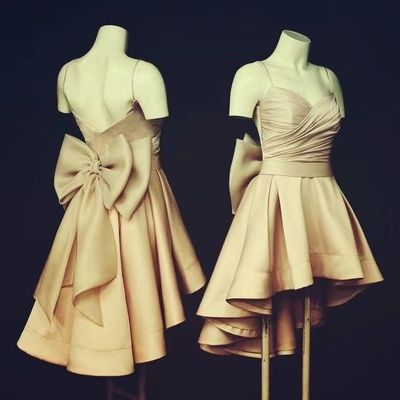 Spaghetti Straps Hi Low Homecoming Dresses with Bowknot