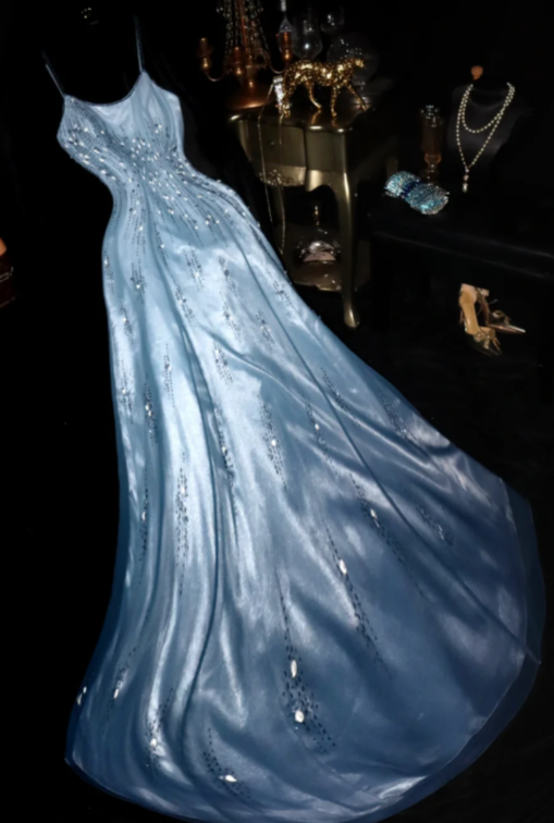 Classy A Line Spaghetti Straps Satin Long Prom Dress, Evening Dress - VelvetHem
